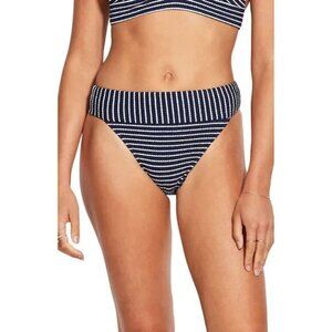 New! SEAFOLLY 6 Navy Blue Stripe Seaside Banded High-Waisted Bikini Bottoms